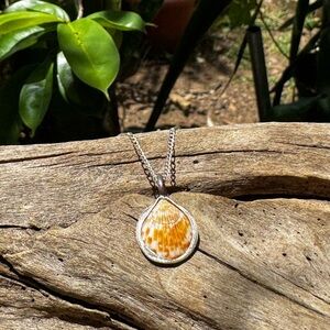 Scallop sea shells Handmade 995 925 silver soldered necklace beach boho PR